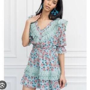 The Shirt by Rochelle Behrens Nicky Dress  mint green floral Ruffle Eyelet Sz XS